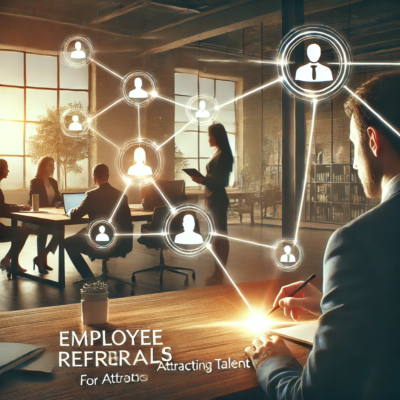 DALL·E 2024-10-11 12.00.26 - A professional office setting where employees are working together, with a visual emphasis on employee referrals for attracting talent. One employee i (1)