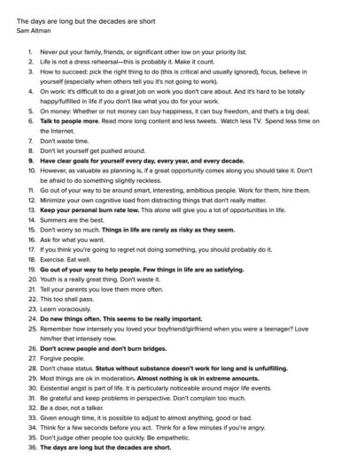 SamAltaman Life Advice