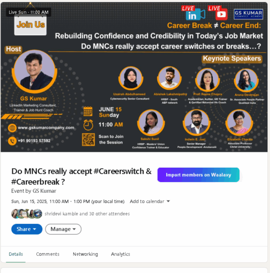 GS KUMAR CAREER BREAK