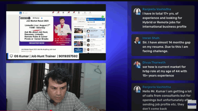 GS KUMAR JOB HUNT QUESTIONS AND ANSWERS LINKEDIN LIVE