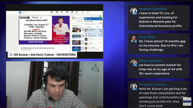 GS KUMAR JOB HUNT QUESTIONS AND ANSWERS LINKEDIN LIVE